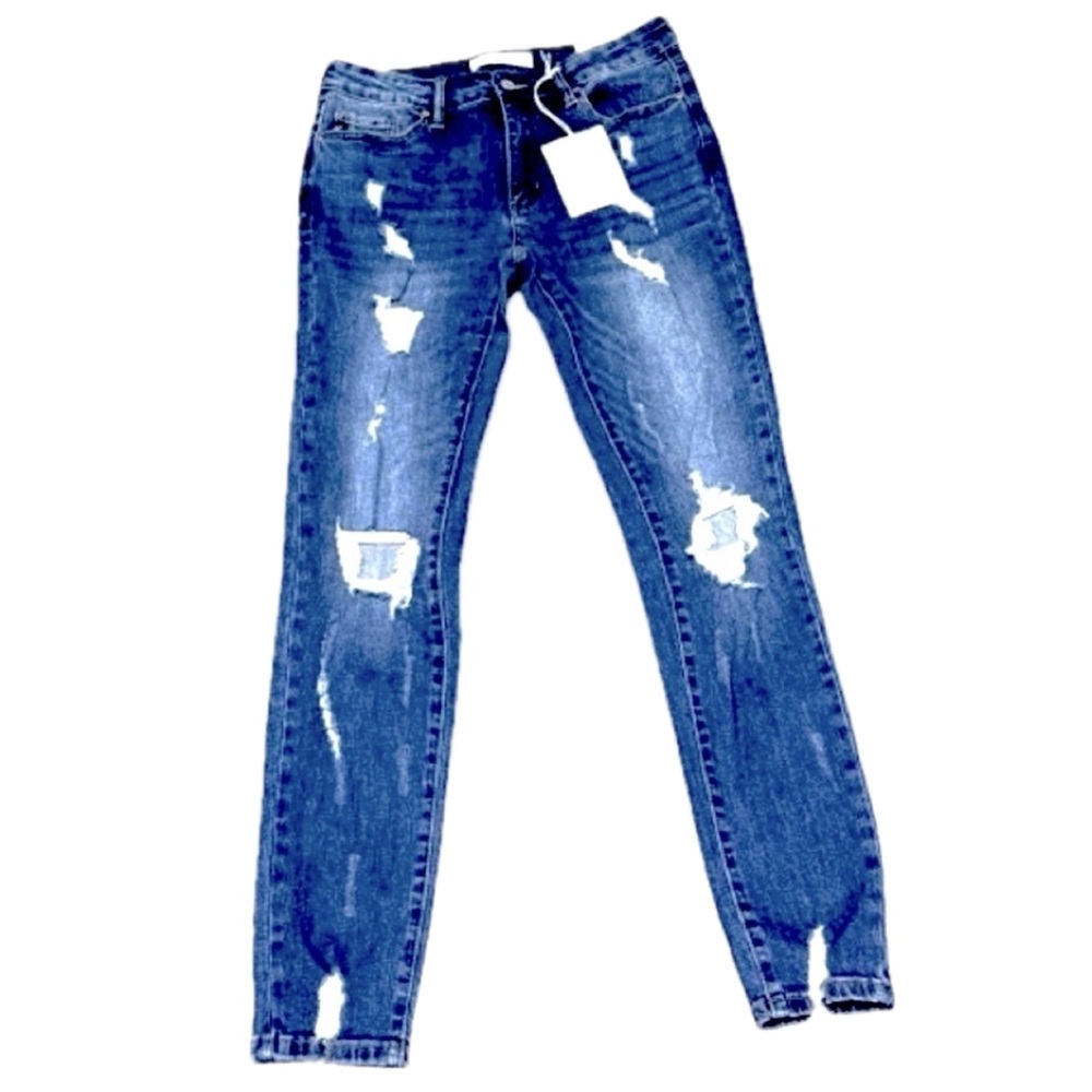 👖🛹 KAN CAN NWT Mid-Rise Super Skinny Distressed Blue Jeans | Women’s Sz 9 / 28